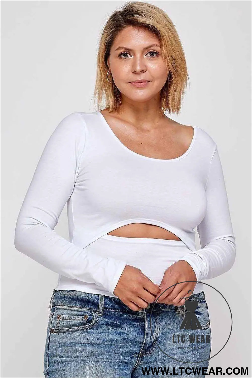 Solid Round Neck Top, With Long Sleeves, And Cut-out Detail