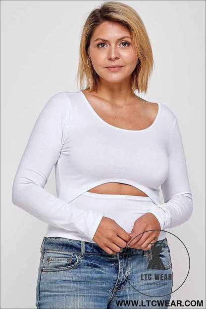 Solid Round Neck Top, With Long Sleeves, And Cut-out Detail