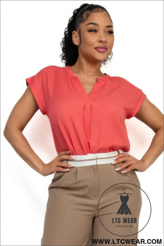 Solid V-collared Neck Top