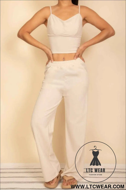 Spaghetti Strap Bralette Top & Wide Leg Pants Set