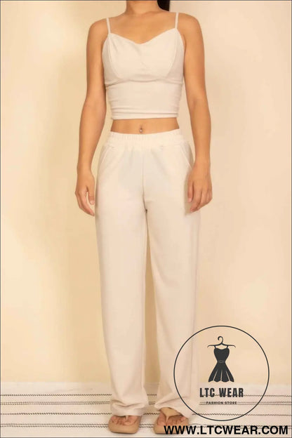 Spaghetti Strap Bralette Top & Wide Leg Pants Set