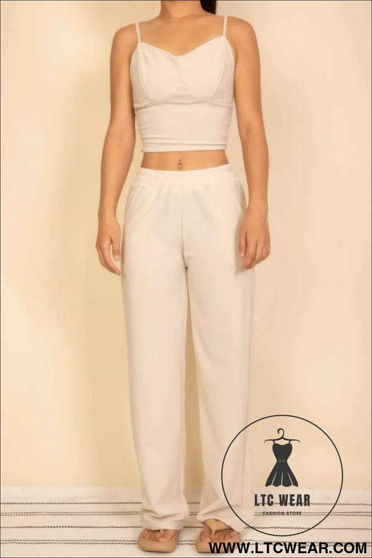 Spaghetti Strap Bralette Top & Wide Leg Pants Set
