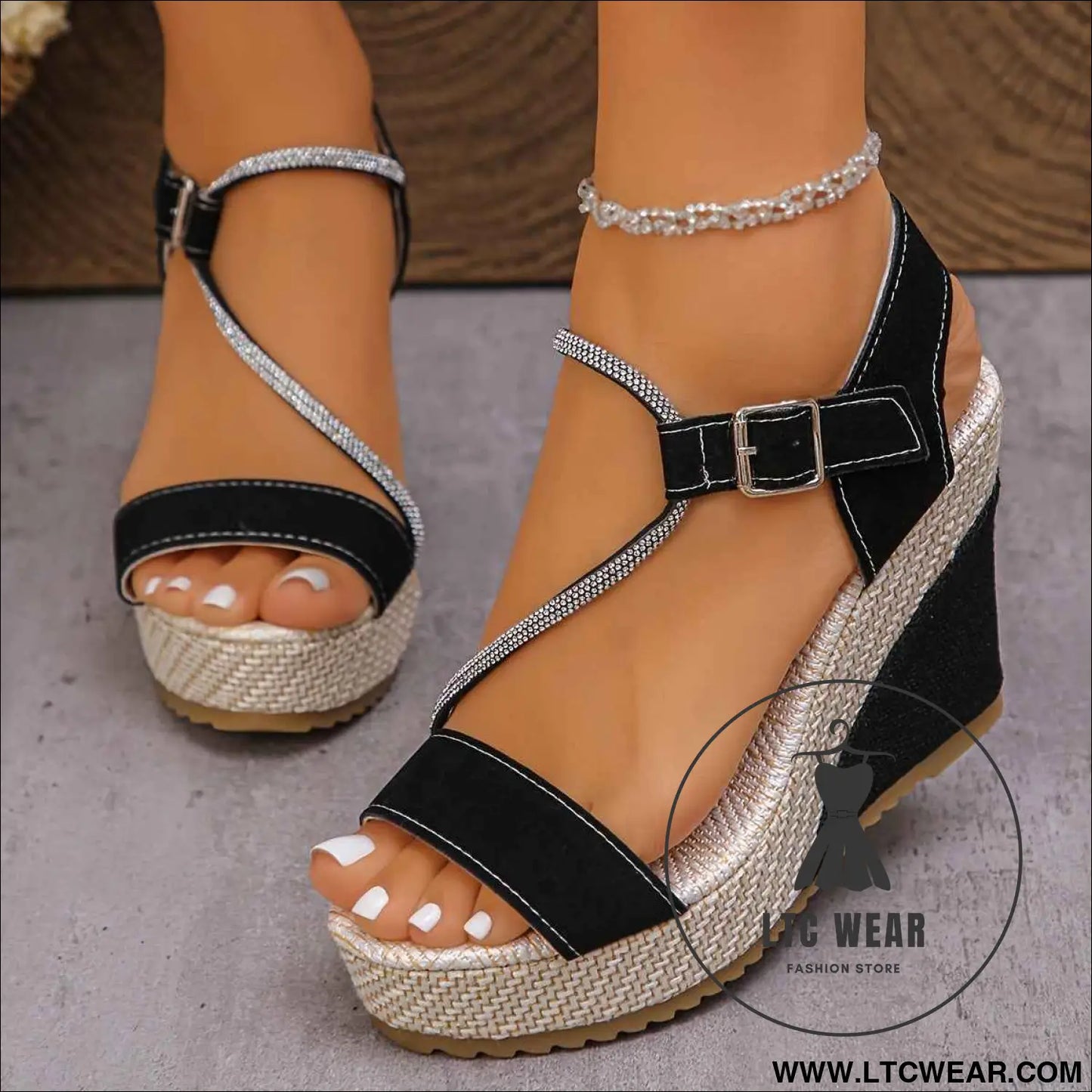 Sparkling Rhinestone Braided Wedge Sandals for Chic Summer Style