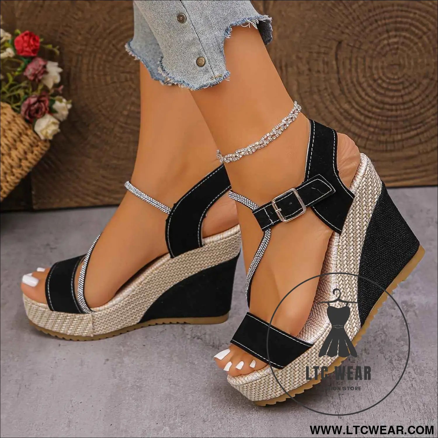Sparkling Rhinestone Braided Wedge Sandals for Chic Summer Style