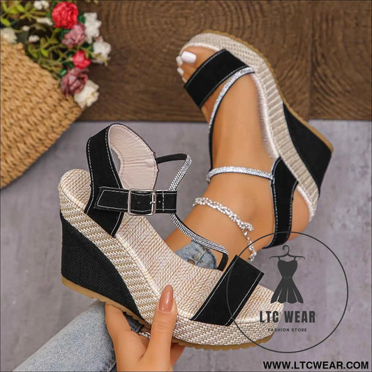 Sparkling Rhinestone Braided Wedge Sandals for Chic Summer Style