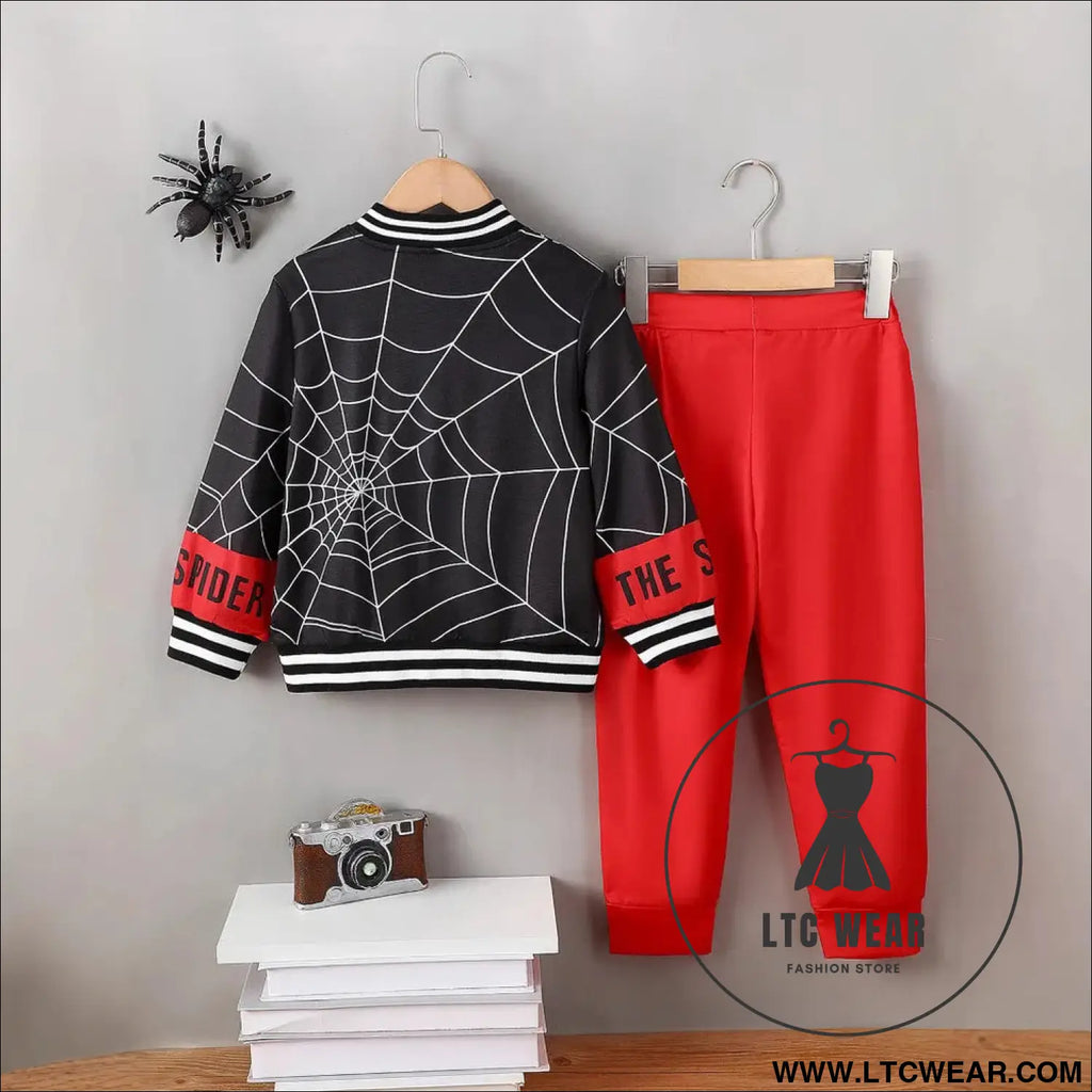 Spider baseball collar top and pants set