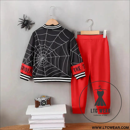 Spider baseball collar top and pants set