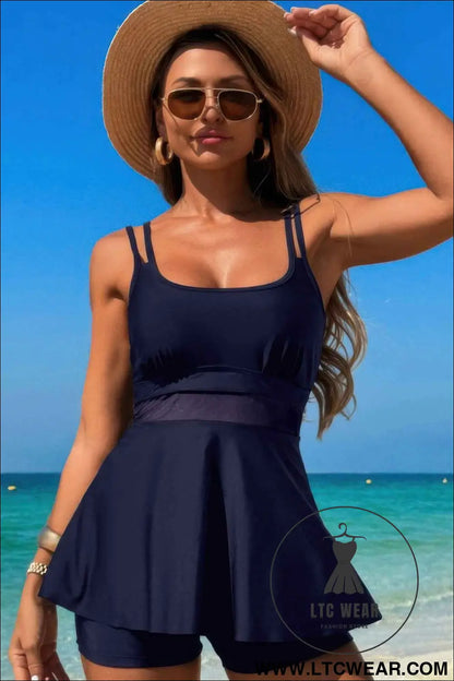 Square Neck Bottom Mesh Two Piece Swimsuit