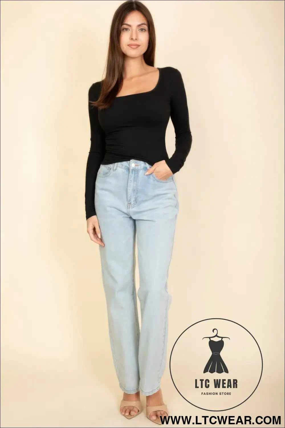 Square Neck Long Sleeve Top