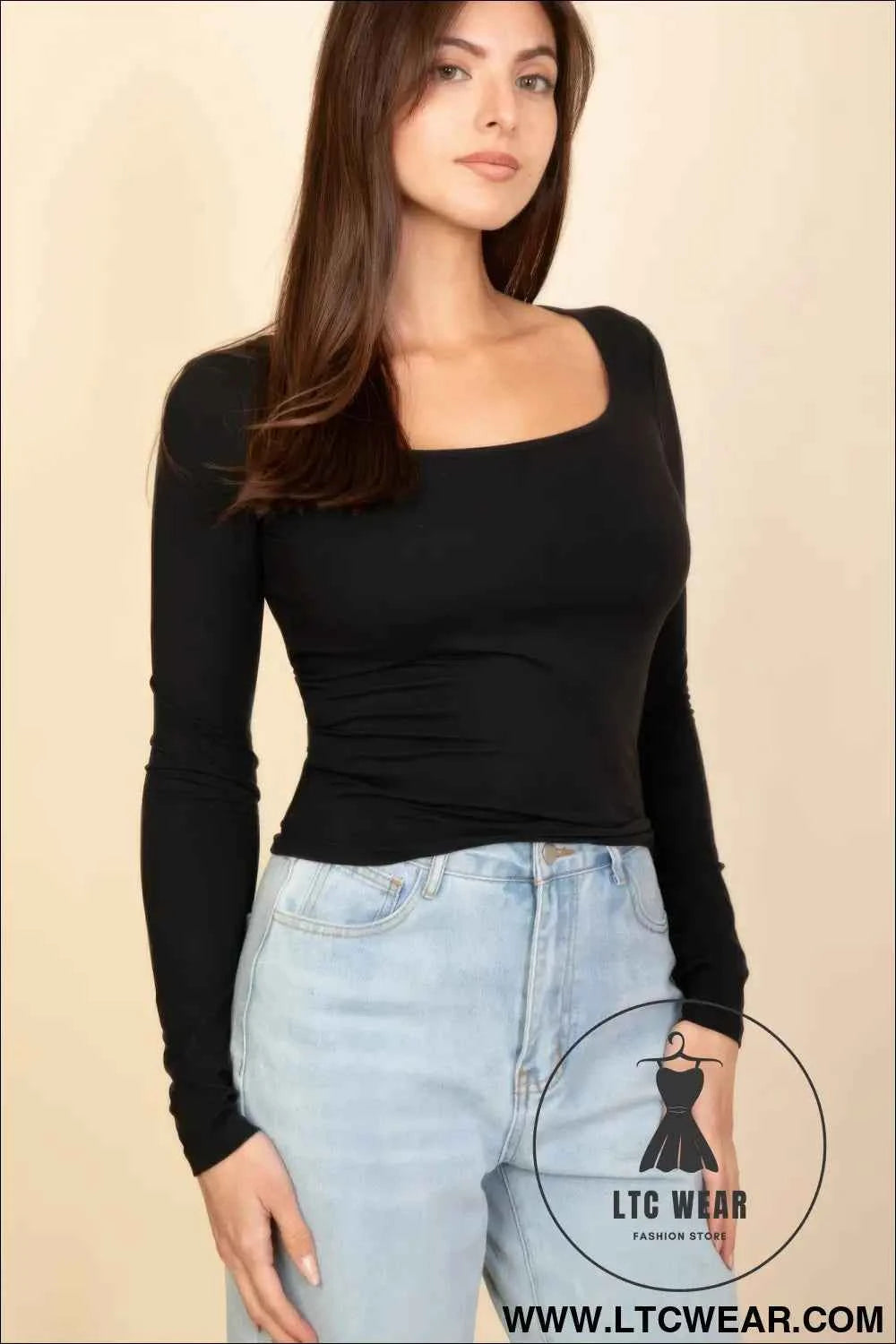 Square Neck Long Sleeve Top