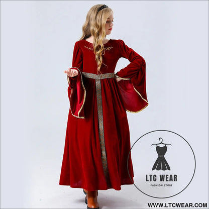 Stage performance costume medieval renaissance long dress costume halloween performance costume - burgundy / 120