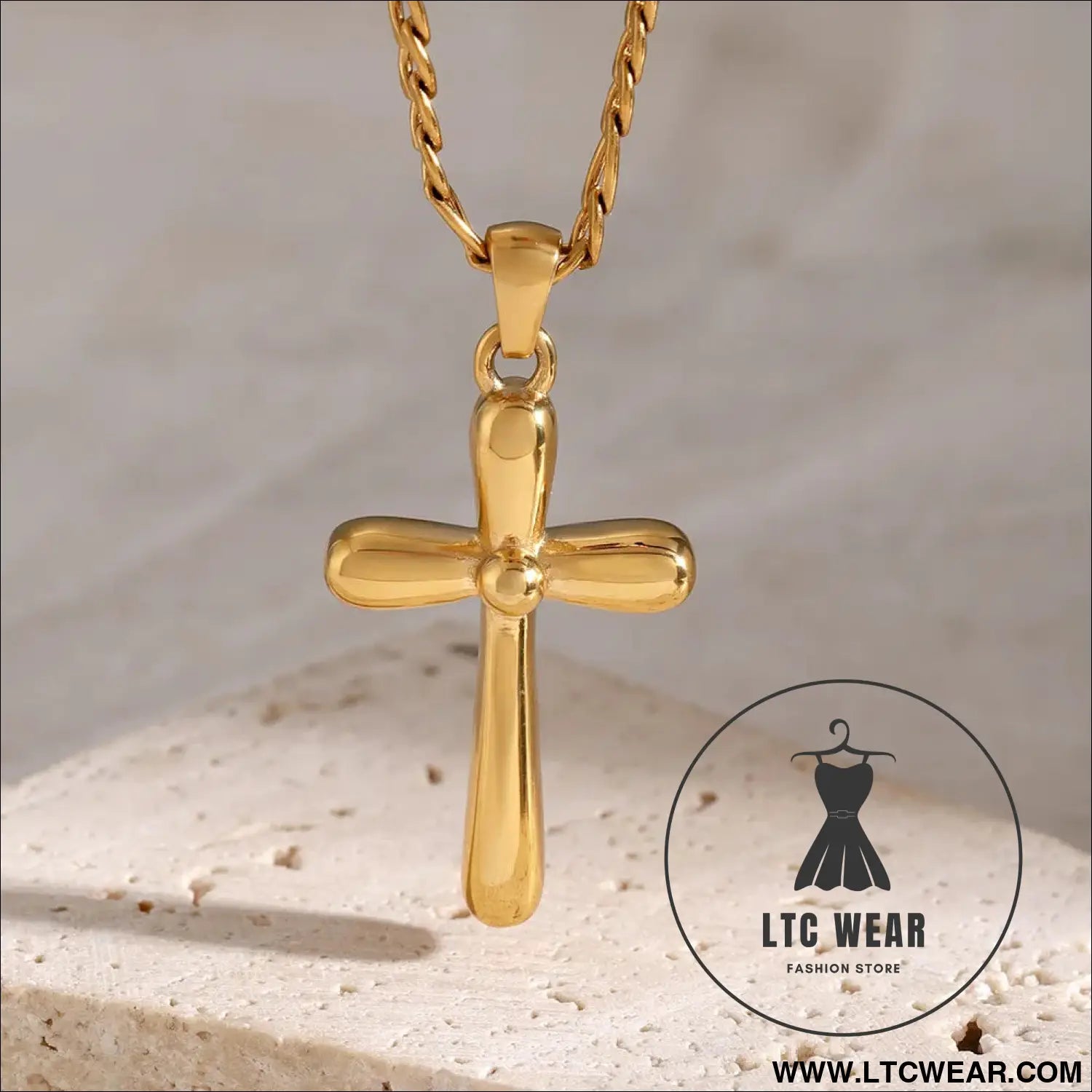 Stainless steel cross necklace - gold / one size