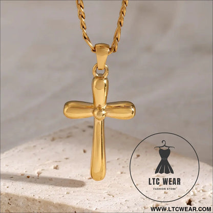 Stainless steel cross necklace - gold / one size