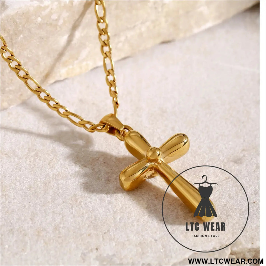 Stainless steel cross necklace - gold / one size