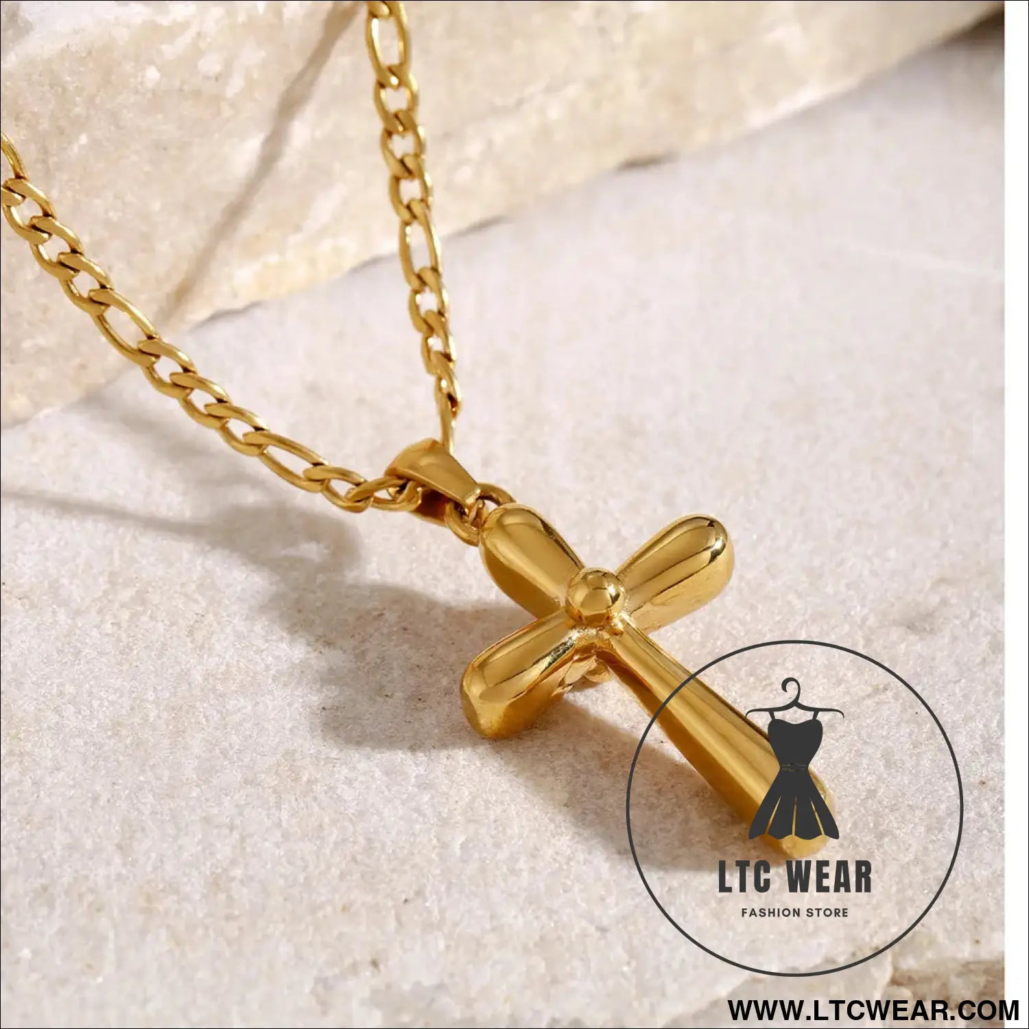 Stainless steel cross necklace - gold / one size