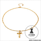 Stainless steel cross necklace - gold / one size