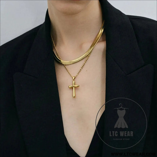 Stainless steel cross necklace - gold / one size