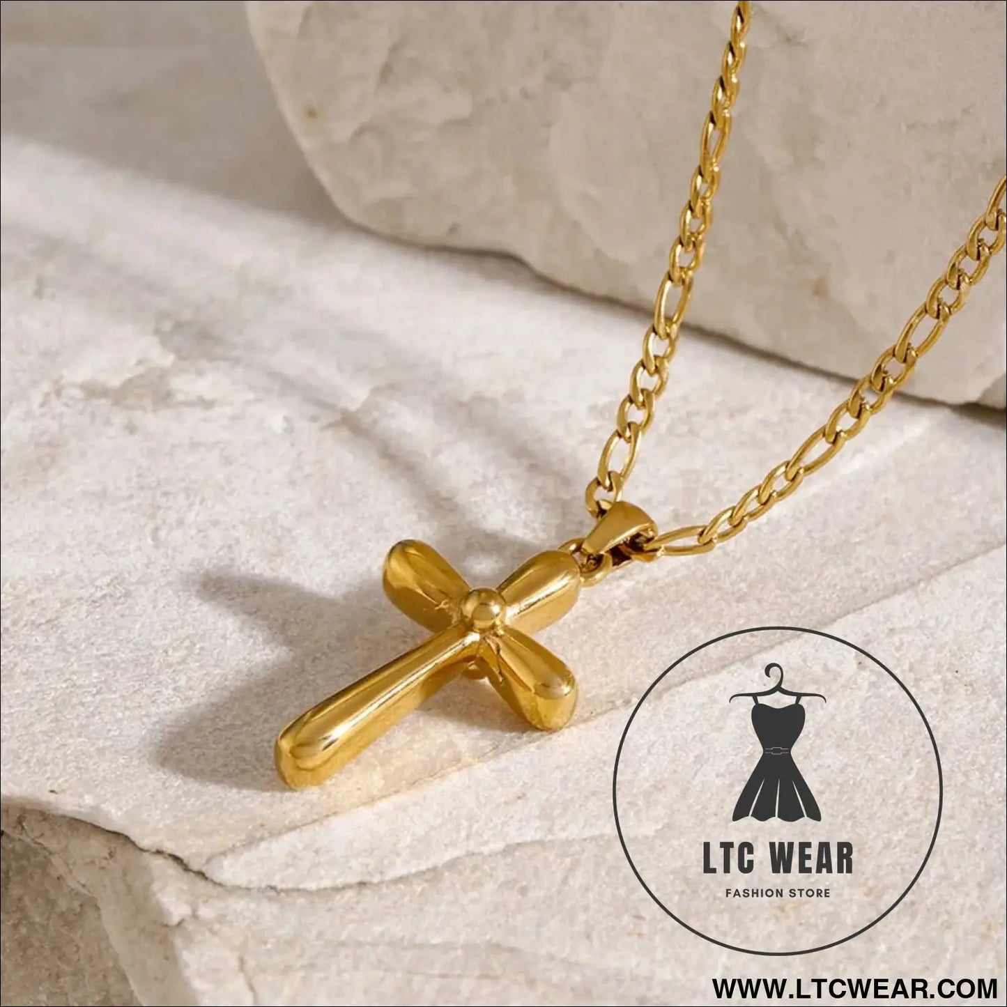 Stainless steel cross necklace - gold / one size