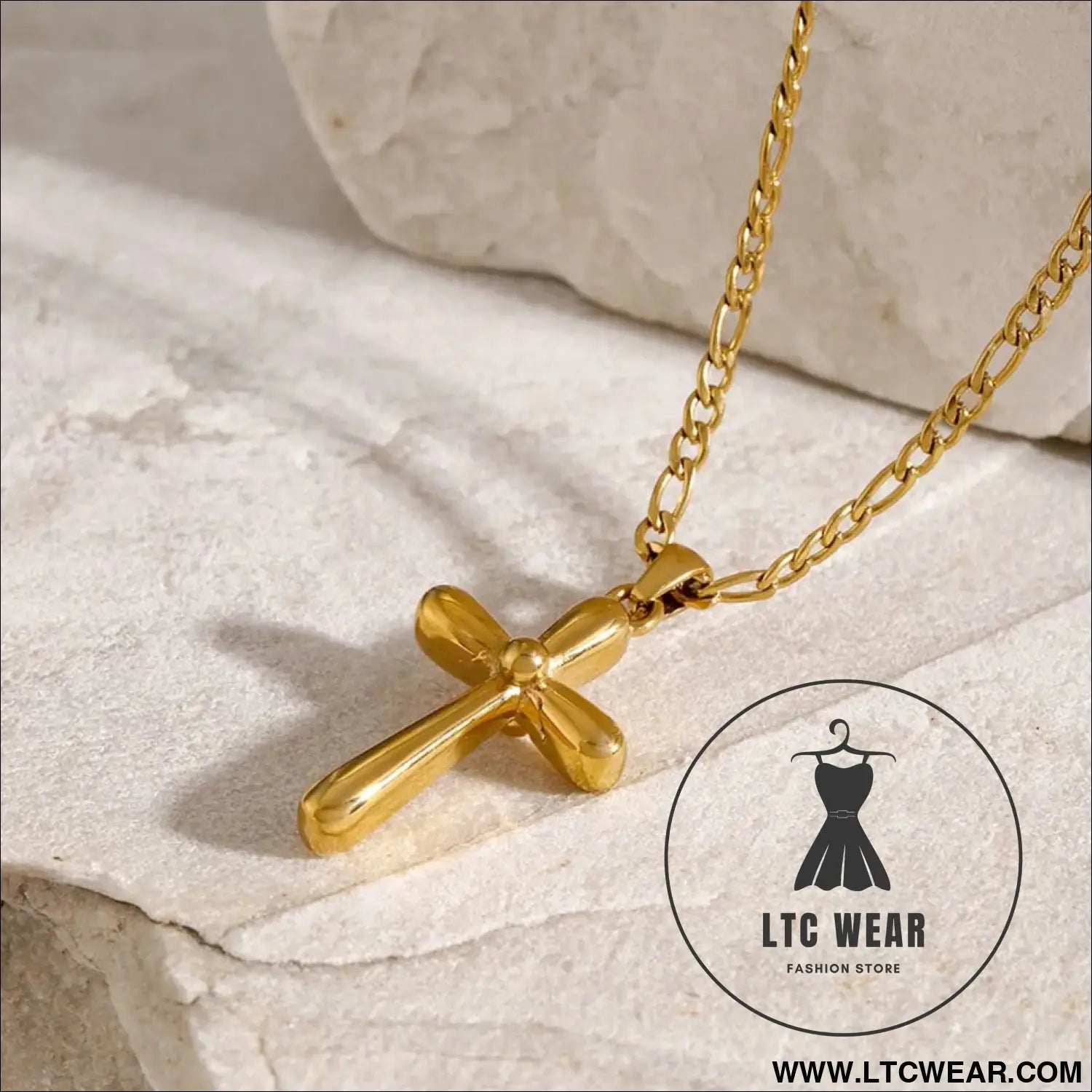 Stainless steel cross necklace - gold / one size