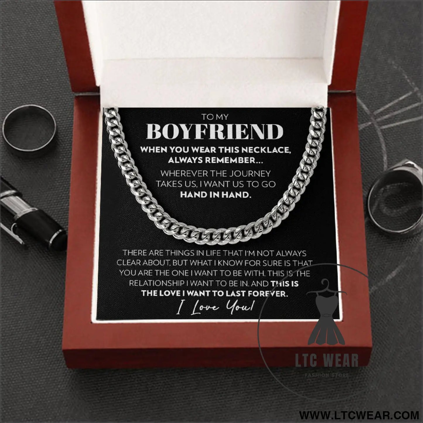 Stainless steel necklace for men - necklace + a-card light box