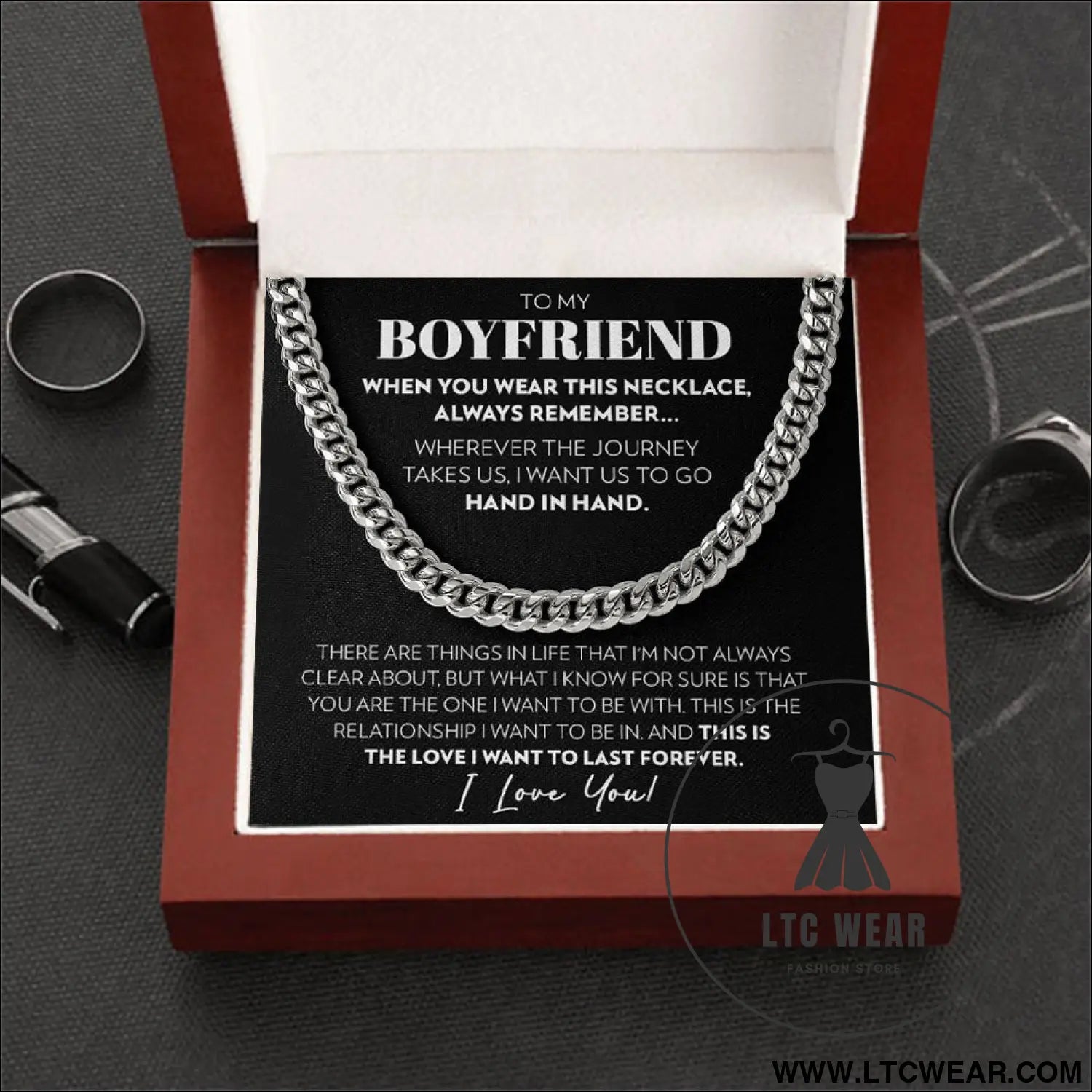 Stainless steel necklace for men - necklace + a-card light box