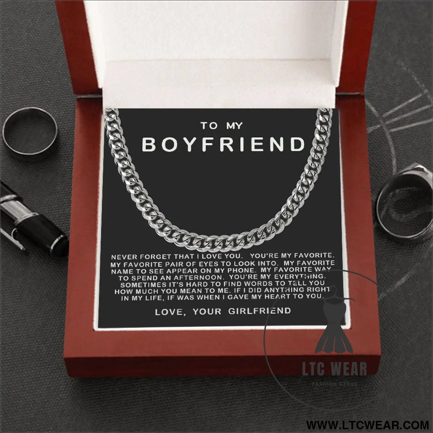Stainless steel necklace for men - necklace + d card light box