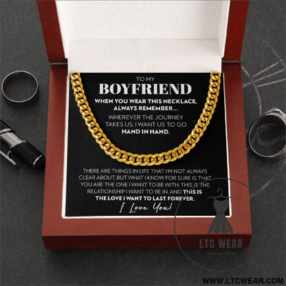 Stainless steel necklace for men - necklace (gold) + a card light box