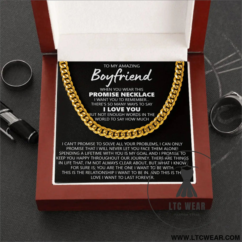 Stainless steel necklace for men - necklace (gold) + b card light box