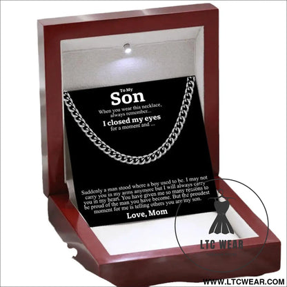 Stainless steel necklace men titanium cuban chain polished round hip hop fashion jewelry - necklace + card light box