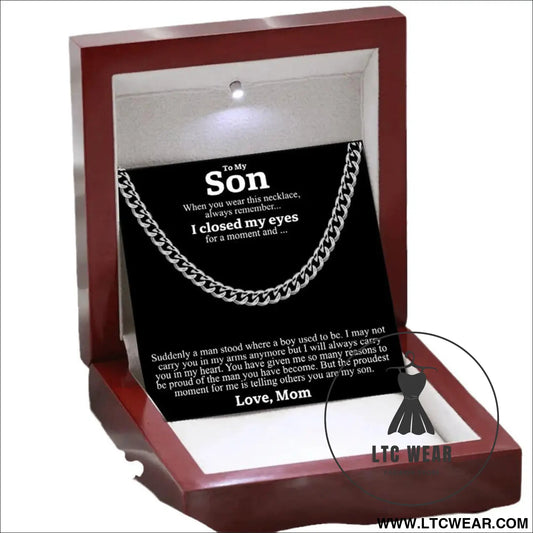 Stainless steel necklace men titanium cuban chain polished round hip hop fashion jewelry - necklace + card light box