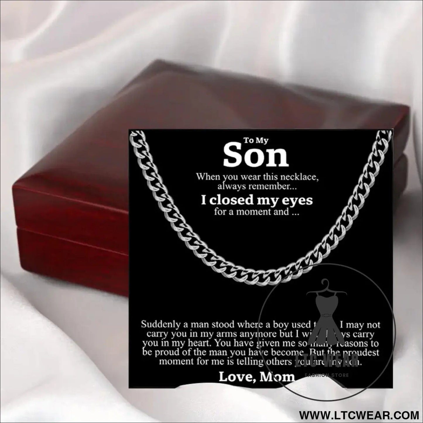 Stainless steel necklace men titanium cuban chain polished round hip hop fashion jewelry - necklace + card light box