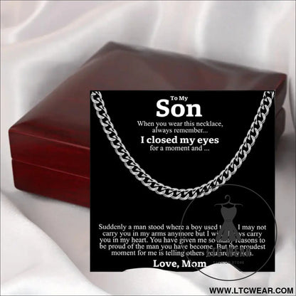 Stainless steel necklace men titanium cuban chain polished round hip hop fashion jewelry - necklace + card light box