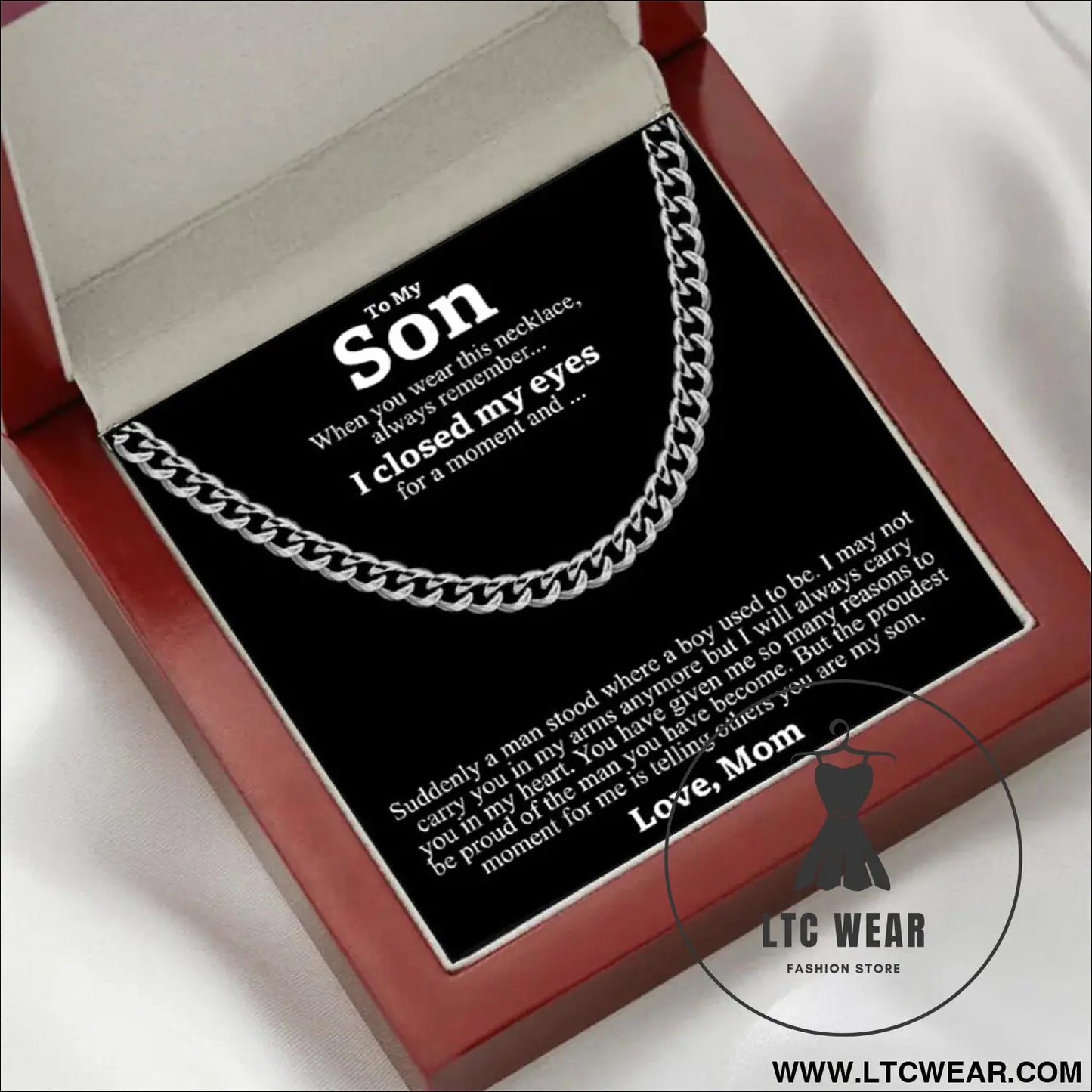 Stainless steel necklace men titanium cuban chain polished round hip hop fashion jewelry - necklace + card light box