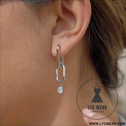 Stainless Steel Zircon Drop Hoop Earrings