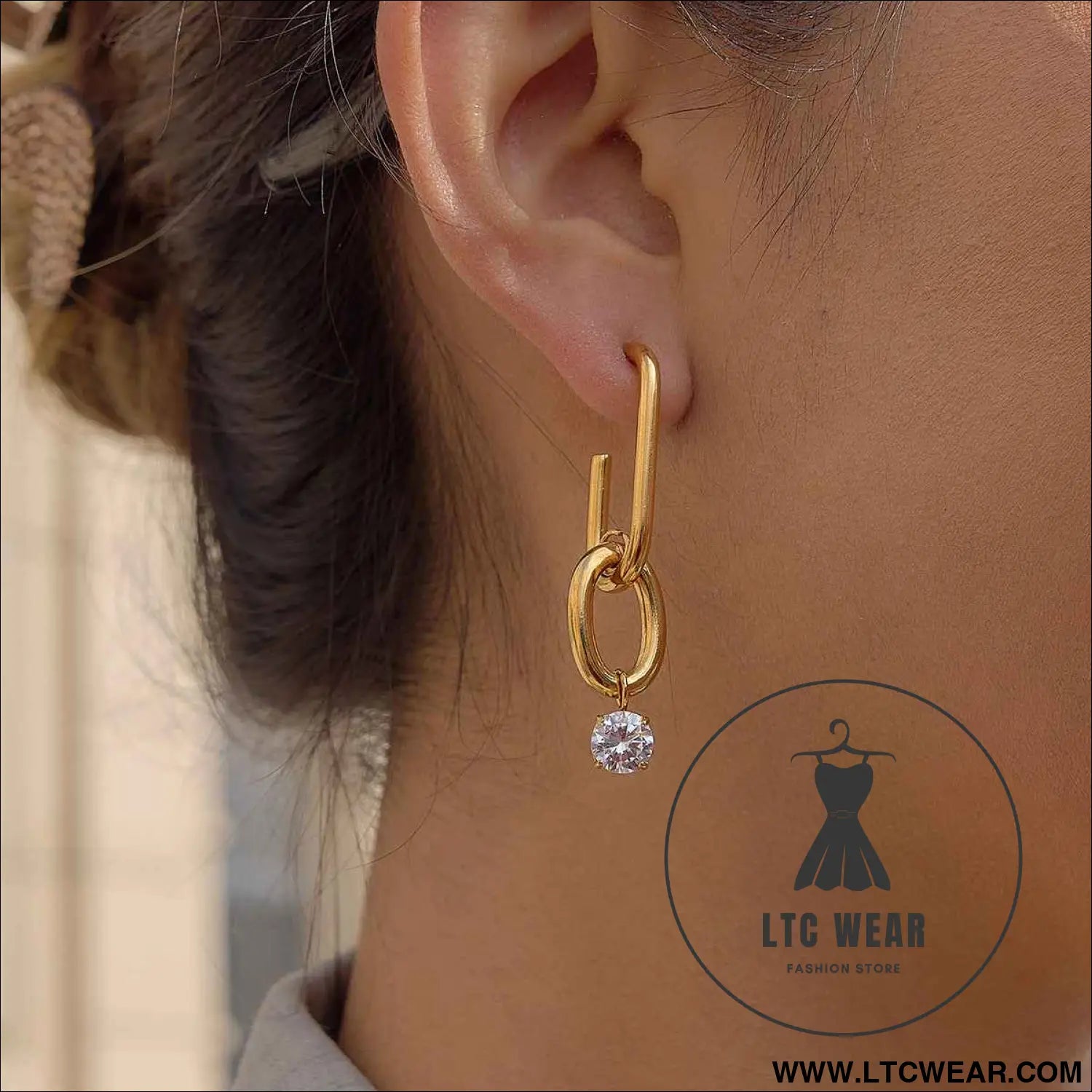 Stainless Steel Zircon Drop Hoop Earrings