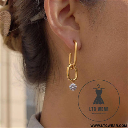 Stainless Steel Zircon Drop Hoop Earrings