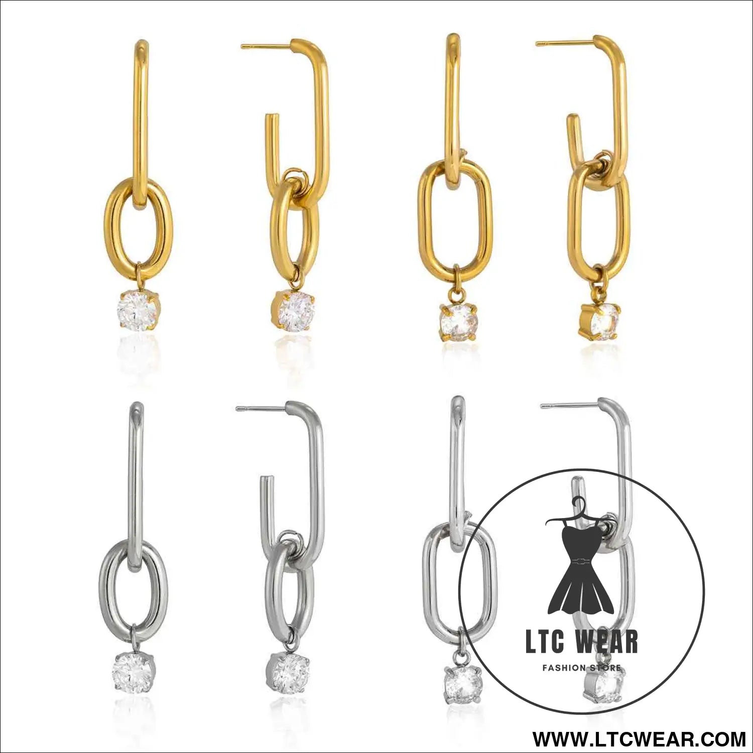 Stainless Steel Zircon Drop Hoop Earrings