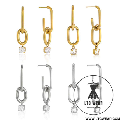 Stainless Steel Zircon Drop Hoop Earrings
