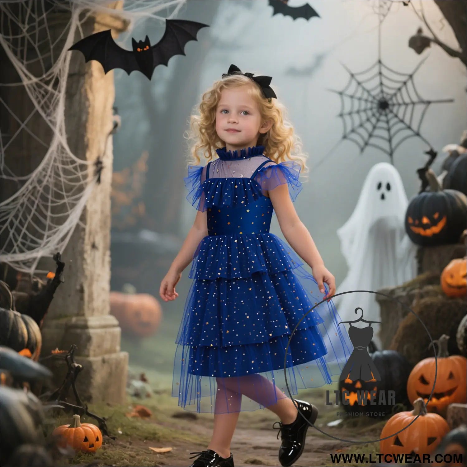 Star mesh dress for girls princess dress with layered cake skirt holiday children’s formal dress