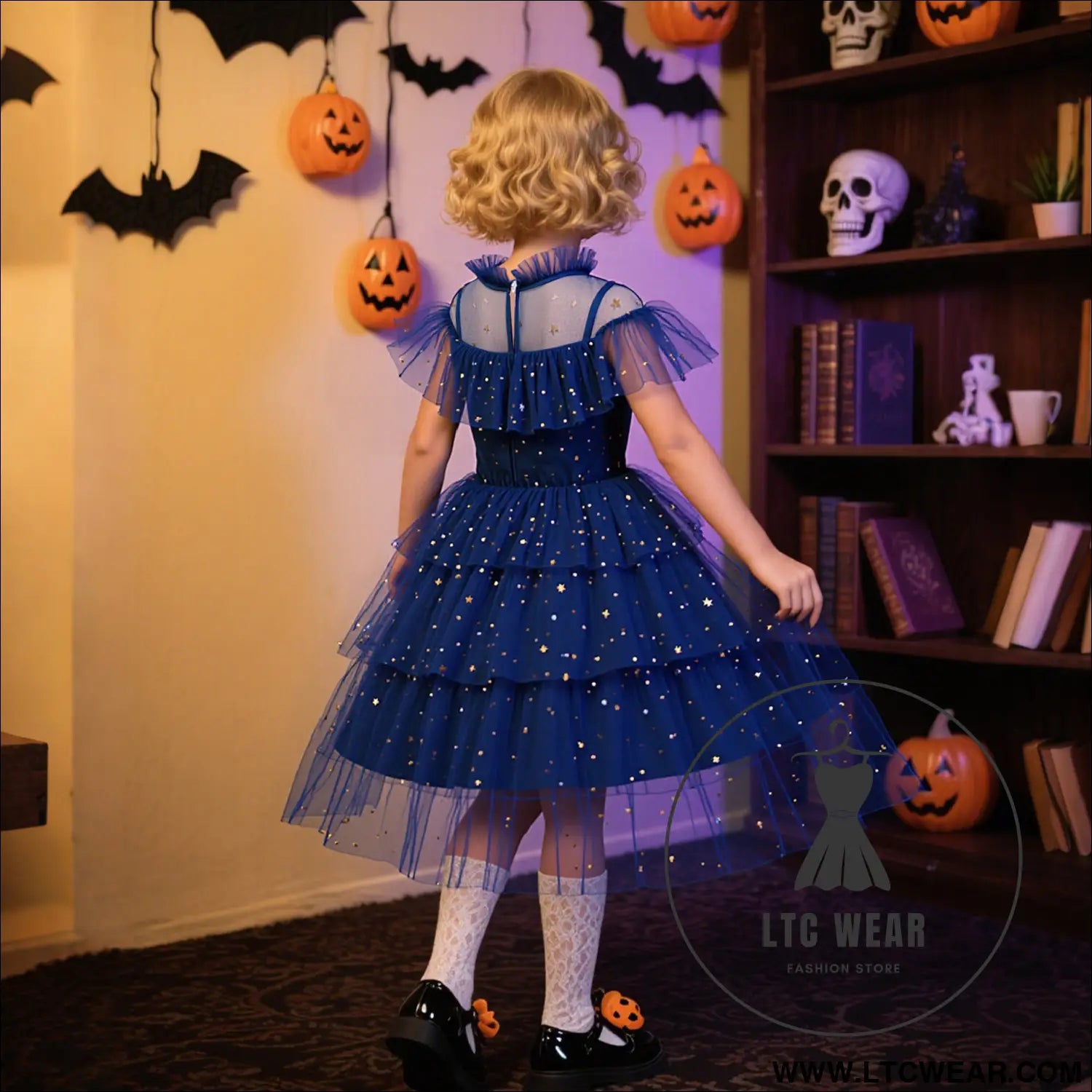 Star mesh dress for girls princess dress with layered cake skirt holiday children’s formal dress