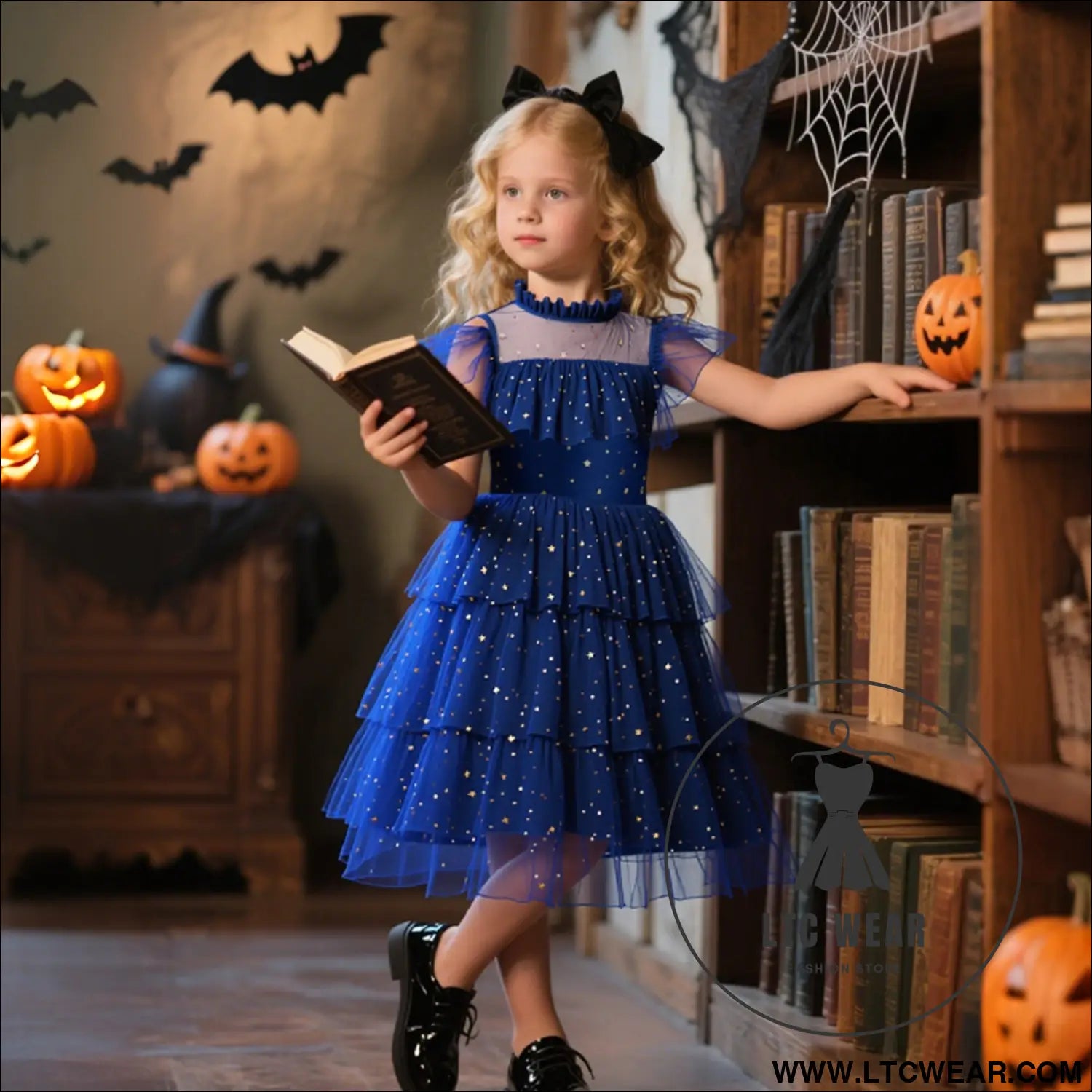 Star mesh dress for girls princess dress with layered cake skirt holiday children’s formal dress