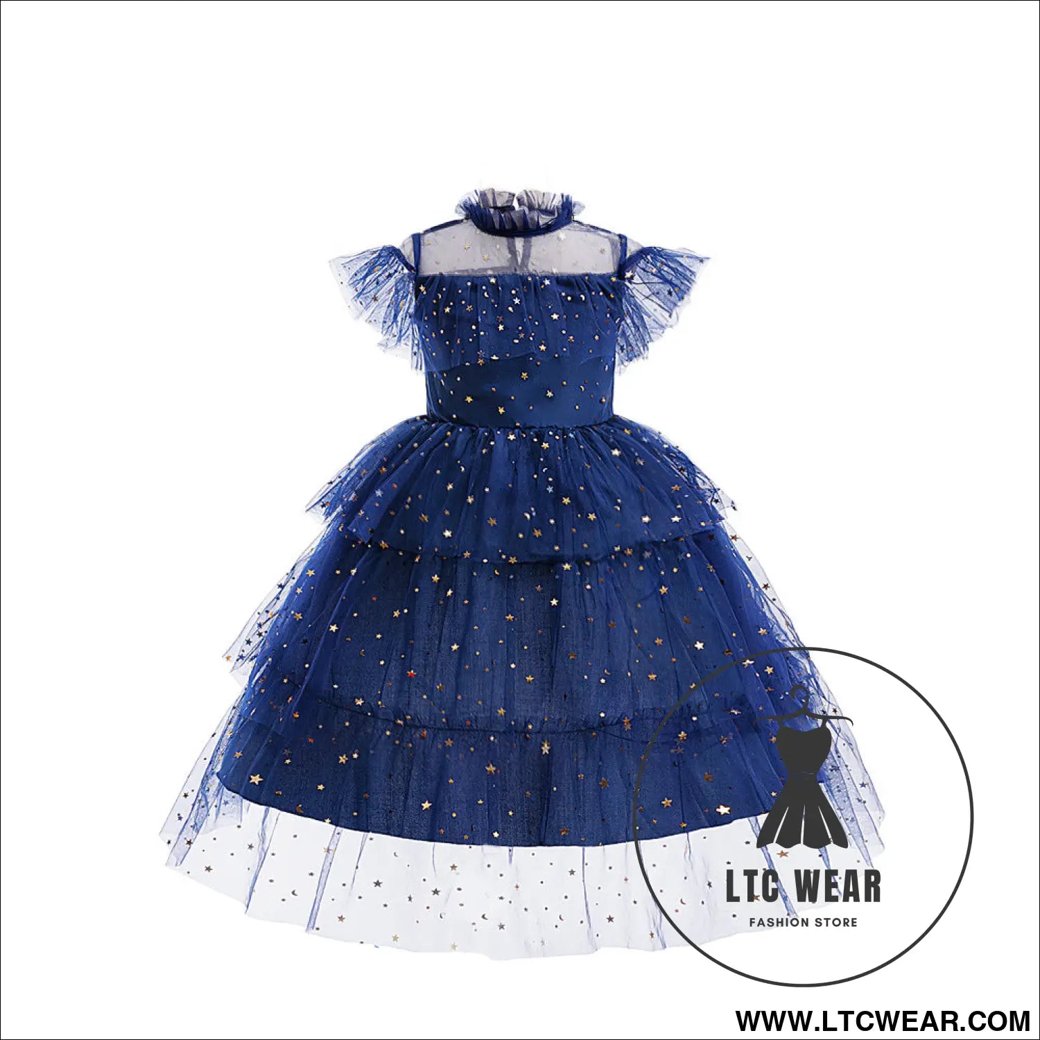 Star mesh dress for girls princess dress with layered cake skirt holiday children’s formal dress