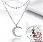 Starlight moon pure silver s925 plated necklace - bsn038 / sterling silver 925