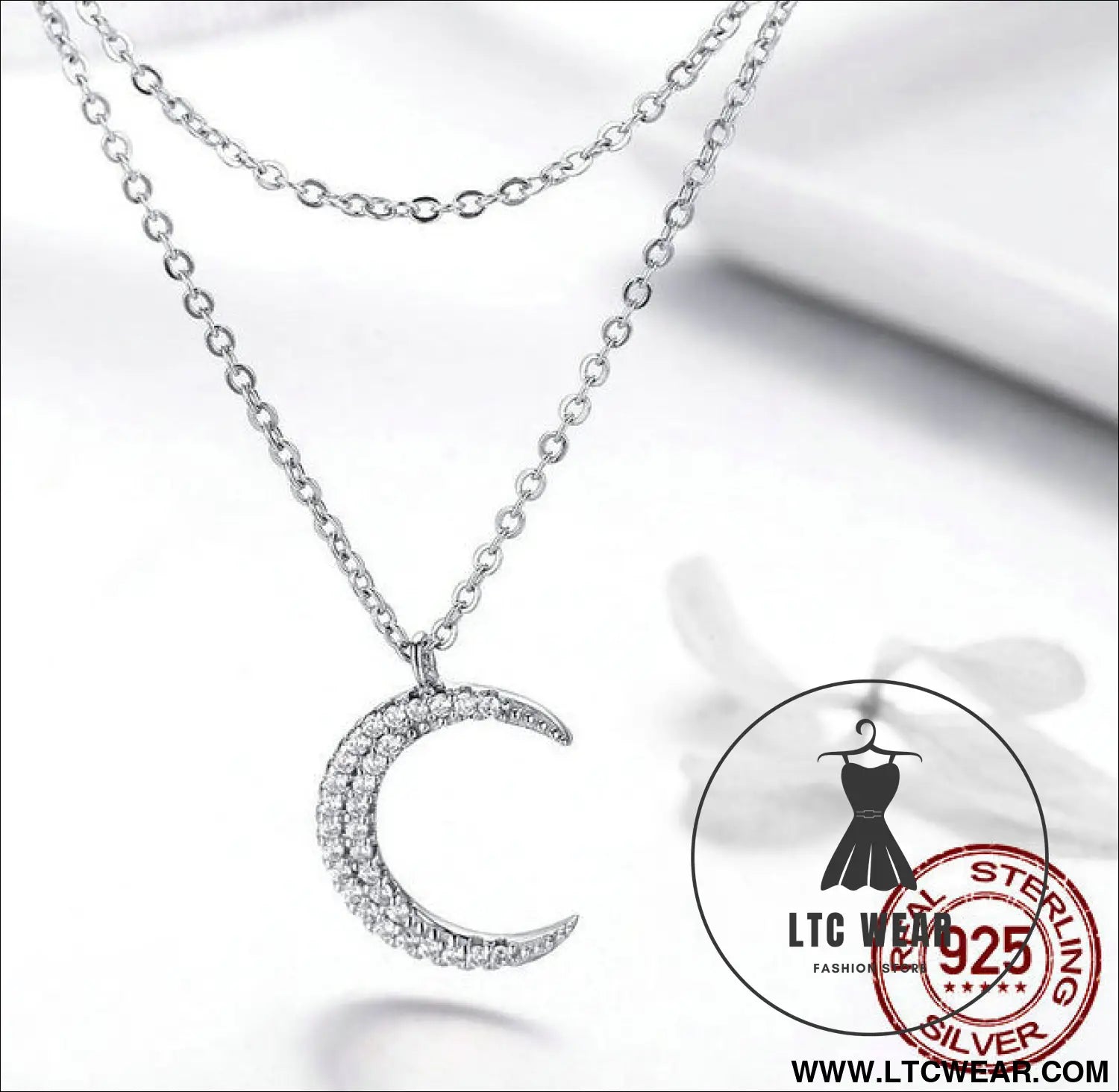 Starlight moon pure silver s925 plated necklace - bsn038 / sterling silver 925