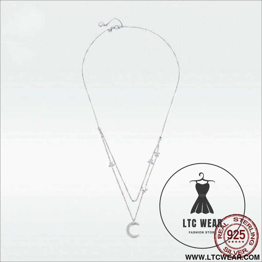 Starlight moon pure silver s925 plated necklace - bsn038 / sterling silver 925