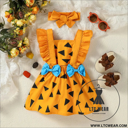 Strap dress bow tie triangle print triangle ha dress