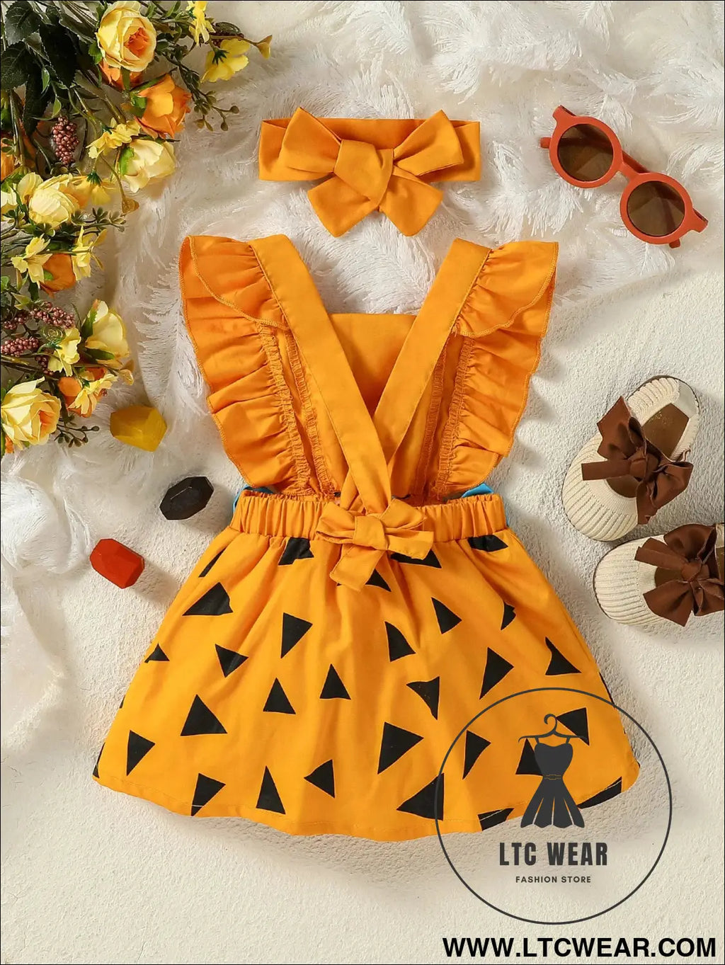 Strap dress bow tie triangle print triangle ha dress