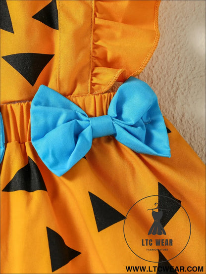 Strap dress bow tie triangle print triangle ha dress