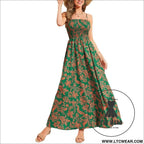 Strap printed dress sleeveless one-shoulder long dress