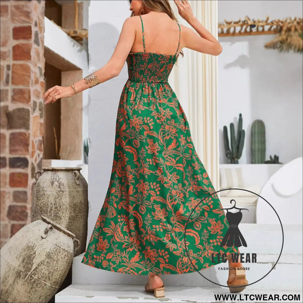 Strap printed dress sleeveless one-shoulder long dress